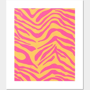 Tiger Pattern Colorful Retro 70s Pink and Yellow Posters and Art